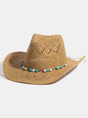 Fame Cowrie Shell Beaded String Straw Hat